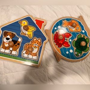 Bundle of 2 Melissa & Doug wooden knob puzzles